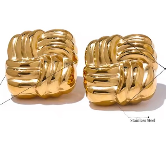 Bold Gold Woven Earrings | PVD Real Gold Plated Stainless Steel - Picture 7 of 11
